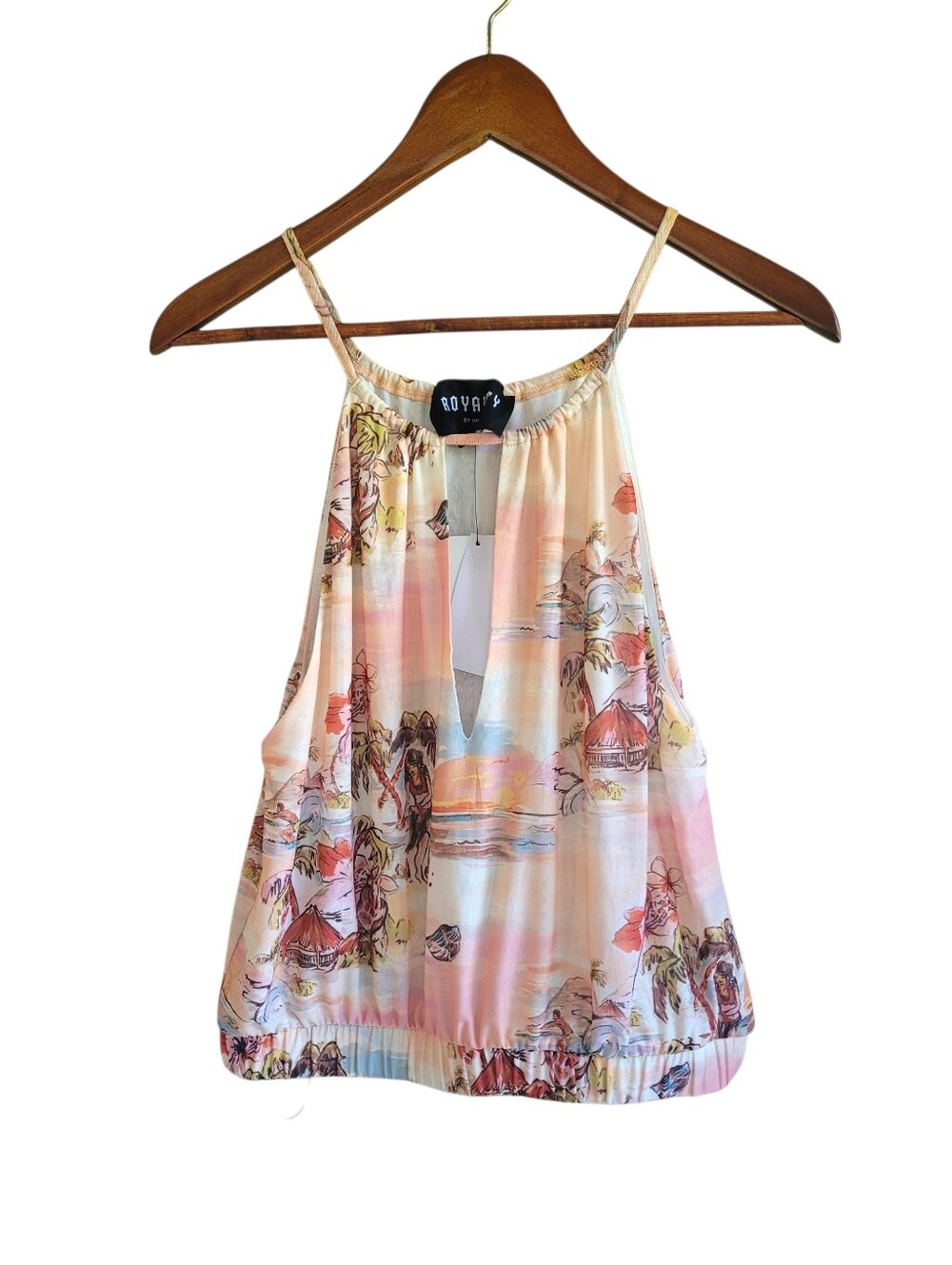 NWT Royalty Floral V-Neck Cropped Tropical Tank Top Womens Medium